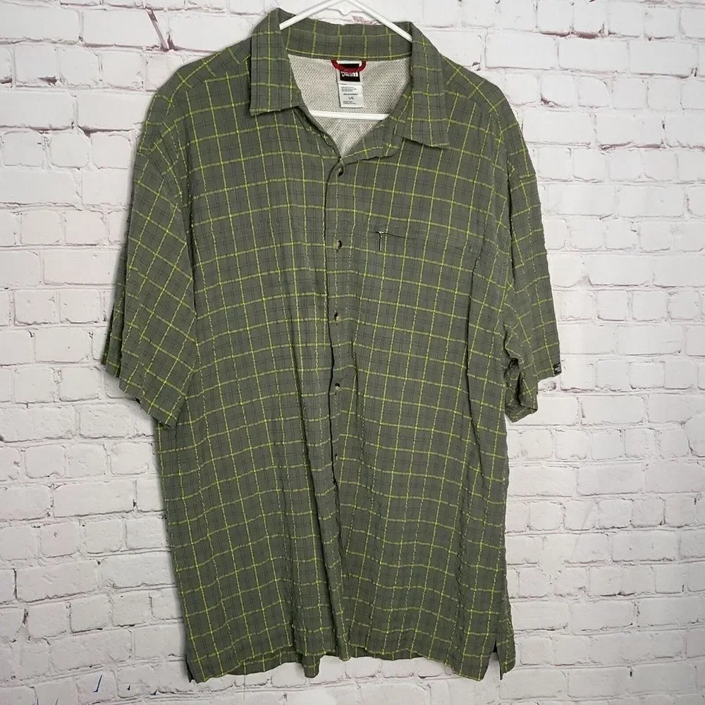 The North Face Men's Green/Yellow Plaid Short Sleeve Button‎ Up Shirt Size L
